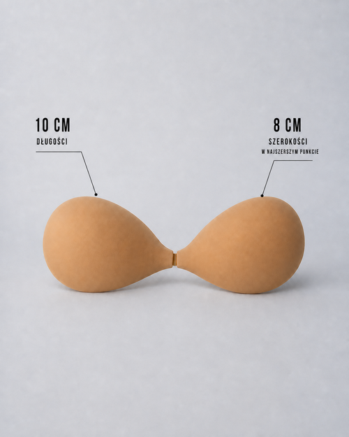 Beżowy biustonosz samoprzylepny TITIS Lift Bra z oznaczeniami wymiarów